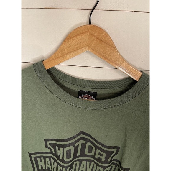 Harley Davidson Mens Long Sleeve Large Shirt‎ Army Green Richmond Virginia Logo - Picture 3 of 6